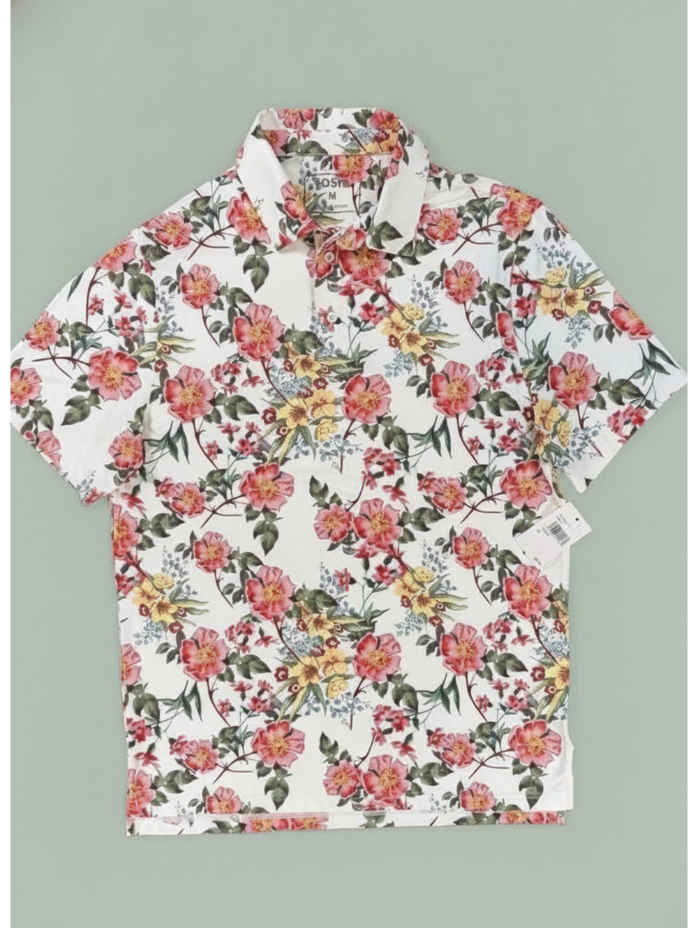 Sosik Medium Floral Print Polo Shirt - White with Pink